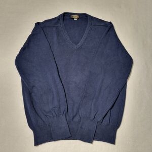 Cross Country Traders 100% Cotton Mens V-neck Vintage Sweater Size L Navy Blue